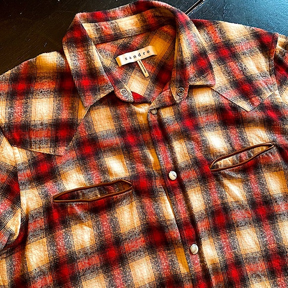 Sandro Paris Flannel plaid western shirt size Small/Medium - Picture 2 of 6